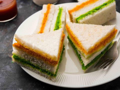 Tri-colour fish mini sandwich